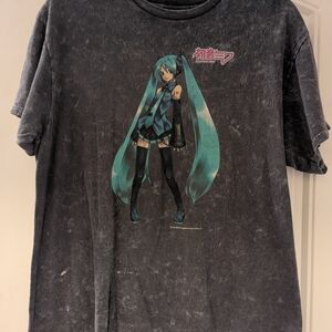 Hatsune Miku Black Anime Graphic Acid Wash Japanese T-Shirt